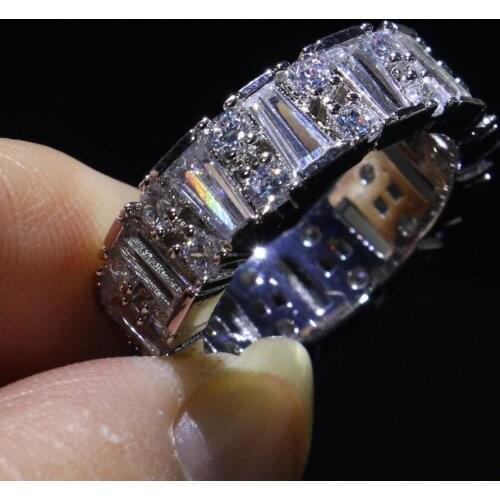 Rulalei Deluxe Jewelry 925 Sterling Silver T Princess Cut White Clear AAAAA Cubic Zircon Women Engagement Band Ring Gift