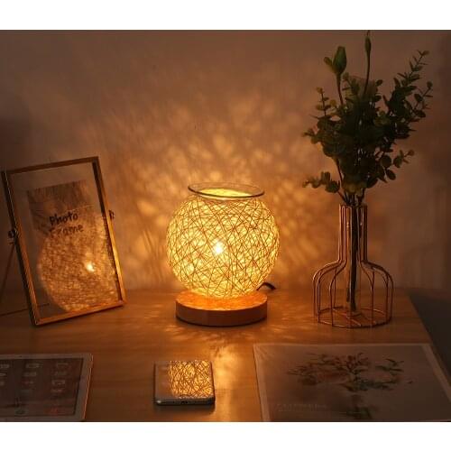 Rattan Desk Incense Lamp Bedside Table Lamp US/EU Plug Dimmable Bedside Lamp Bedroom Decoration Night Light Creative Gift