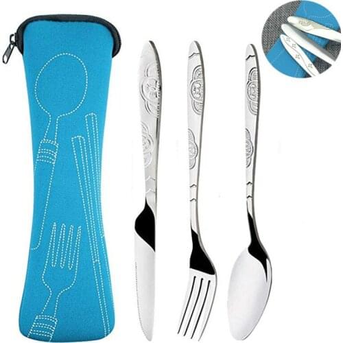 Stainless steel steak, fork, spoon, creative cloth bag, portable Western tableware set, three piece set, Amazon source