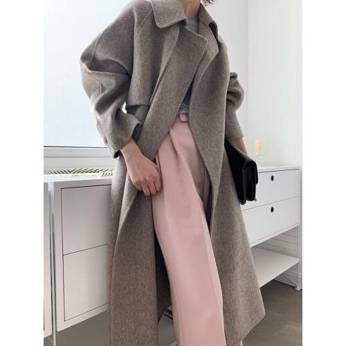 High-end windbreaker square collar lazy mid-length lace double-sided cashmere coat woolen coat Korean version 21 new