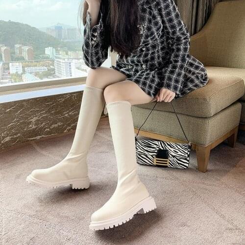 Comemore Womens Rubber Boots Women Shoes Woman Winter Low Heels Booties Round Toe Rain 2021 Autumn Over The Knee Skinny Boots