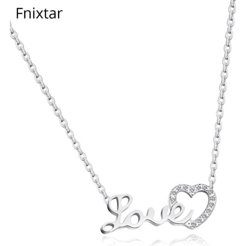 Fnixtar Women Love Pendants Necklace Stainless Steel Romantic Charms Necklace Women Heart Pendants Necklace Valentines Gift