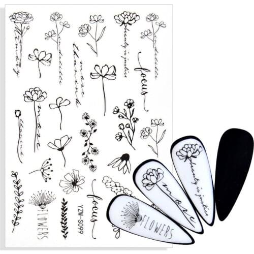1pcs Nail Sticker Slider Black Flower Leaf Geometric Animal Fruit Cartoon Dinosaur Robot DIY Nail Art Decal Manicure Decorations