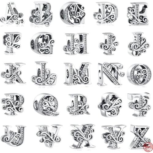 2021 New European A-Z 26 Letter With Flower Accessories Bead Fit Original Pandora Charms Silver 925 Bracelets Women DIY Jewelry