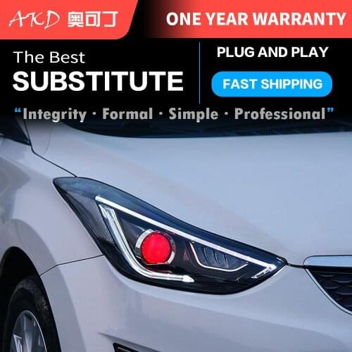 AKD tuning cars Headlight For Hyundai Elantra 2012-2016 Headlights LED DRL Running lights Bi-Xenon Beam Fog lights angel eyes