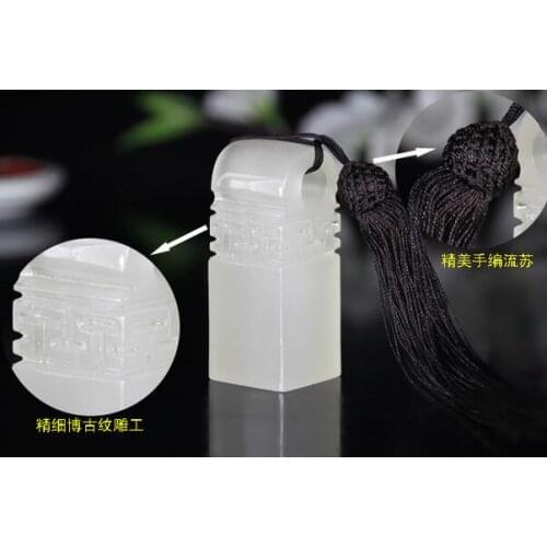 Free shipping Natural Kunlun frozen jade seal carving calligraphy and painting handmade stone name lettering 2.5x2.5x5.5cm