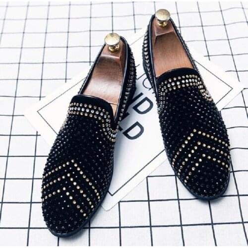 Noble Black Rhinestone Men Dress Shoes Crystal Luxury Moccasins Loafers Office Business Man Footwear 1n32