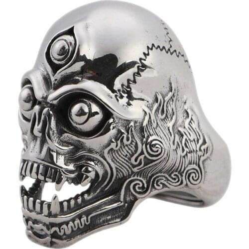 BOCAI new 2021 Creative Real S925 Silver Jewelry Punk Rock Trend Three-Eyed Skull Man Ring