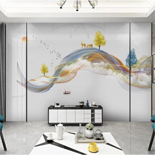 Milofi custom large wallpaper mural 3d hand-drawn abstract lines ink landscape elk TV background wall