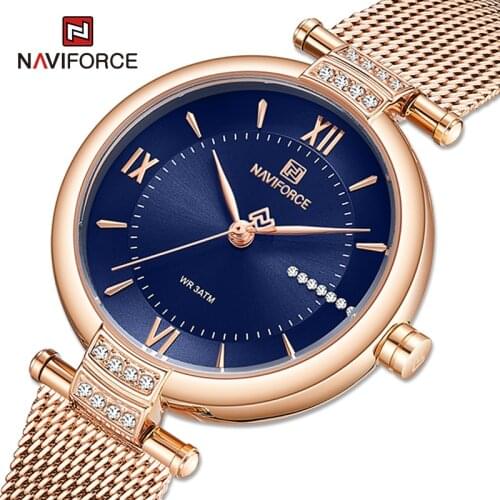 Luxury Brand NAVIFORCE Simple Womens Watches Fashion With Diamond Ladies Wristwatch Steel Band Bracelet Waterproof Quartz Clock