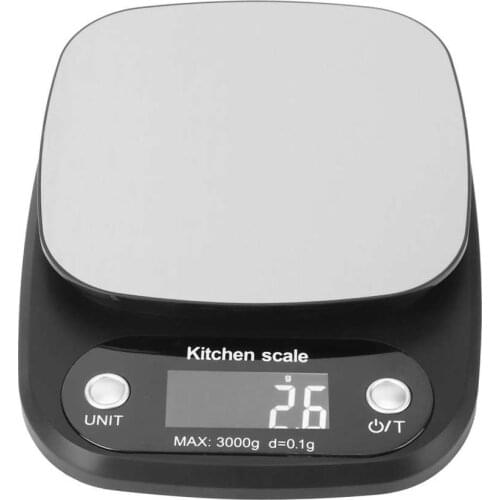3kg/0.1g Black Stainless Steel Kitchen Scale Weight Electronic Portable Scale for Cooking Baking