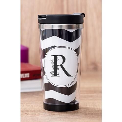 Gift Shop R Letter Floral Black Thermos Cup