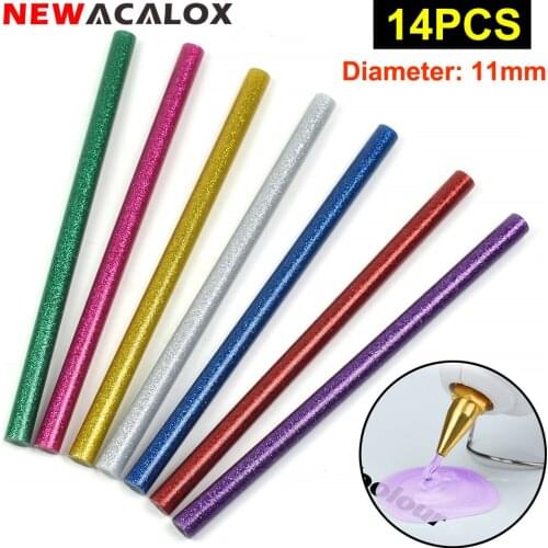 NEWACALOX 14pcs 11mm Hot Melt Glue Sticks 7 Colors Non-Toxic Glue Sticks for Electric Glue Gun DIY Art Craft Toy Repair Tool
