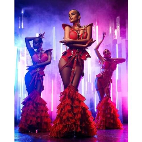 ValentineS Day Bar Nightclub Female Sexy Red Outfits Party Dress One-Pieces Tailing Evening Dress Stage Festival Outfit DQS7211