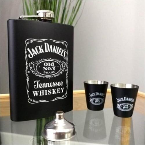 Stainless Steel Travel Type Jack Flask 2-Shot Glass Whiskey Drink Alcohol Set With Box