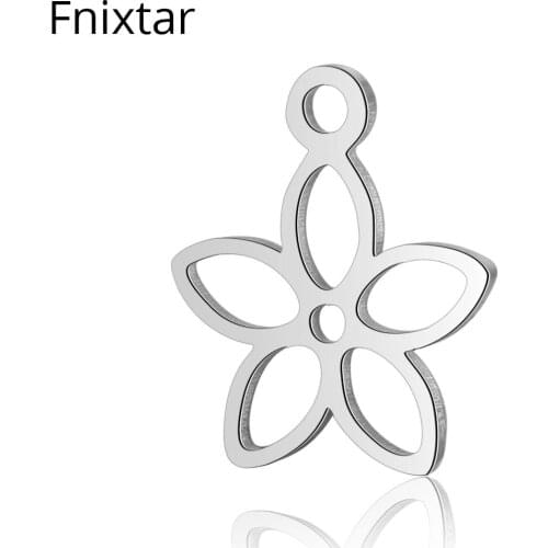 Fnixtar 8.4*11.5mm High Qulaity Stainless Steel Flower Metal Charms for DIY Jewelry Making Wholesale Mini Charms 20pcs/lot
