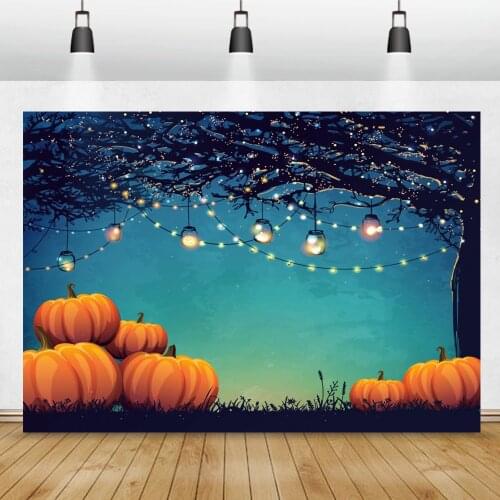 Autumn Halloween Backdrop Harvest Pumpkins Dark Forest Grass Glitter Lights Party Child Shoot Photozone Photography Background