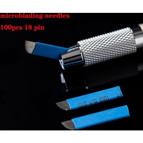 100pcs Blue 0.20mm Microblading Needles for Tattoo Lamina Tebori 18 Flex Blades U Shape Permanent Makeup Needle Blade
