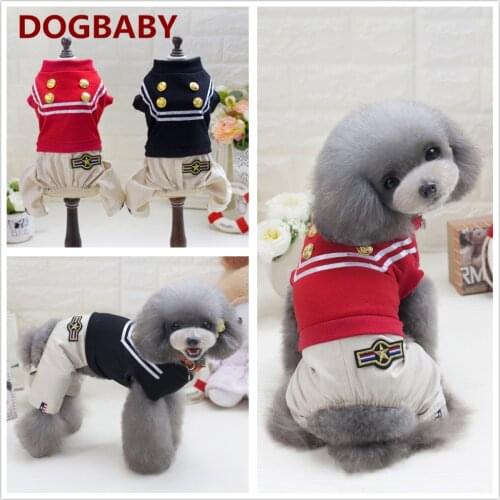New Spring Autumn Pet Dog Clothes Police Fashion Style Jumpsuit For Pet Dog Cat Clothing Coat 100% Cotton Black Red