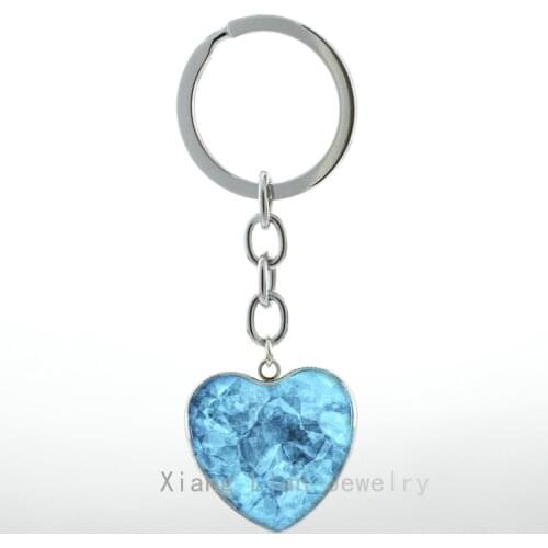Cool Blue Crystal art pture glass metal Heart Pendant keychain Breaking Bad Inspired Blue Meth women key chain ring H06 H72
