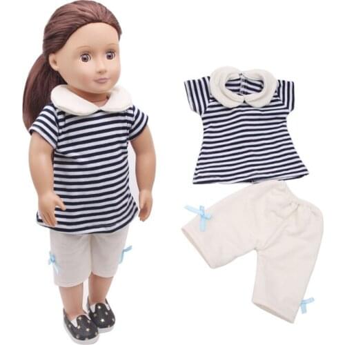 Doll clothes Casual suit striped T-shirt + white pants toy accessories fit 18 inch Girl doll and 43 cm baby dolls c291