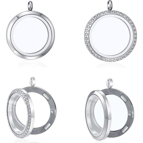 Mesinya Magnet Closure 316L Stainless steel 20 25 30 34 38mm Crystal Pendant Round Glass Locket for Floating Charms Gift