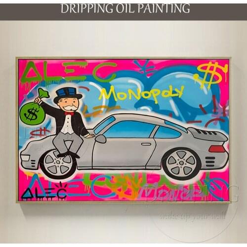 Fashion Wall Art Unframed Painting Reproduce American Artist Alec Oil Painting Handmade Modern Rich Man and Car Acrylic Painting