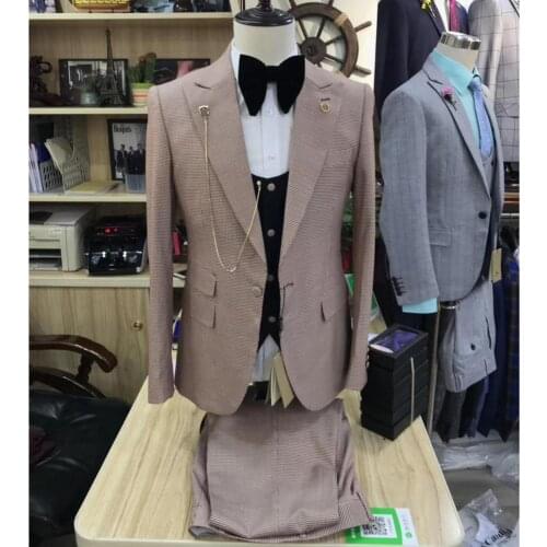 Beige Suit Men 3 Piece 2020 Slim Fit Fashion Blazer Pants Vest for Men Handsome Mens Clothes Set Groom Wedding Tuxedo Jacket