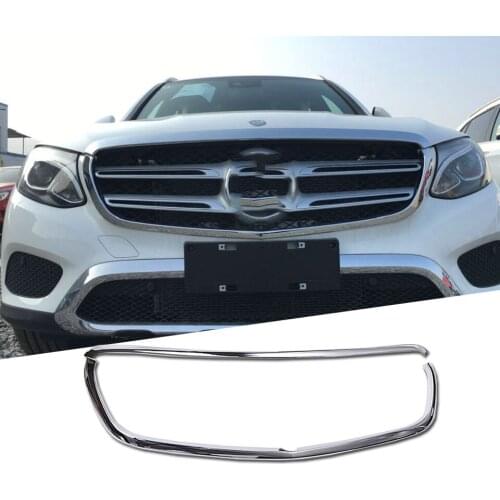 1 Set ABS Chrome Front Center Grill Trim Grille Bumper Cover Sticker For Mercedes Benz Accessories GLC 2015 - 2019
