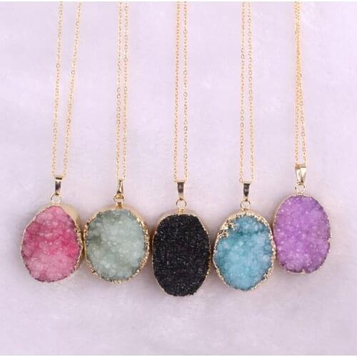 Wholesale Druzy Reiki Chakra 12pcs Natural Stone Teardrop Crystal Quartz Pendant Necklace Jewelry Making For Women