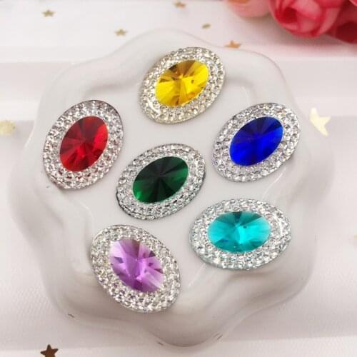 NEW 50PCS Mix Resin 13*18mm Oval Flatback Crystal Rhinestone Buttons Applique DIY Wedding Scrapbook Ornament Craft F758