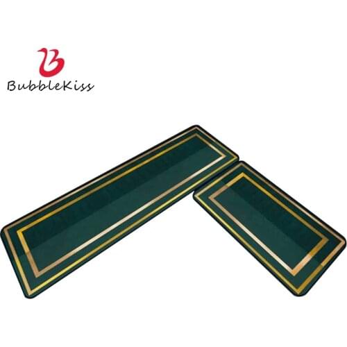 Bubble Kiss Kitchen Carpet Home Customize Dark Green Floor Mat Gold Line Decoration Rugs Light Luxury Style Door Mat Bedroom Pad