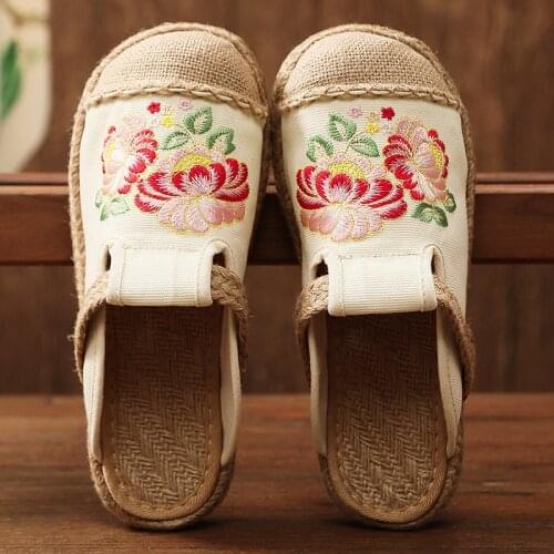 Summer Ethnic Embroidery Ancient Style Sandals and Slippers Women Linen Woven Straw Shoes Fisherman Shoes Cloth Shoes Women