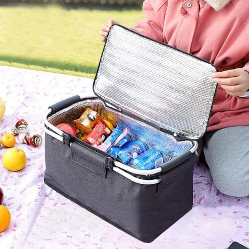 Folding Picnic Basket Picnic Bag Fortable Travel food Handbag Thermal Insulated Cooler Food Storage Bags Waterproof Lining