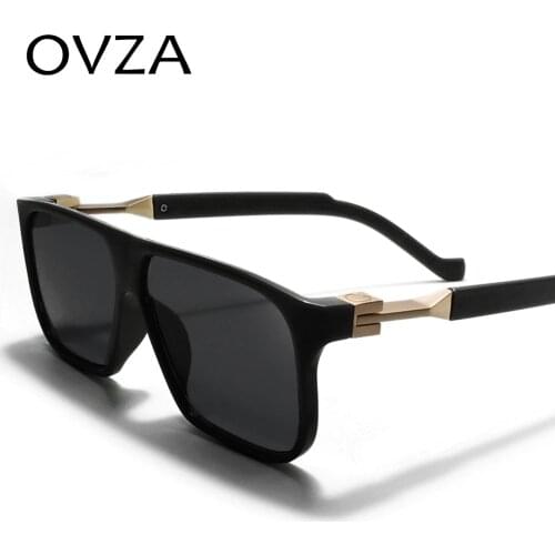 OVZA Fashion Sunglasses for Mens Rectangle Sunglasses Men Brand Designer Retro Vintage Glasses Black S6095