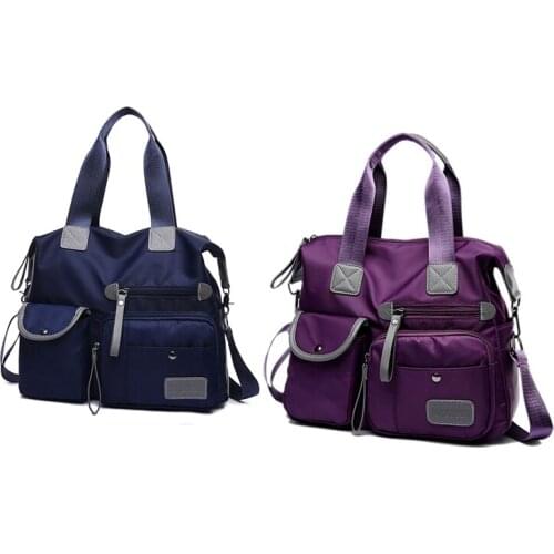 2Pcs New Ladies Fashion Waterproof Oxford Tote Bag Casual Nylon Shoulder Bag Mummy Bag Large Capacity Canvas Bag - Blue & Purple