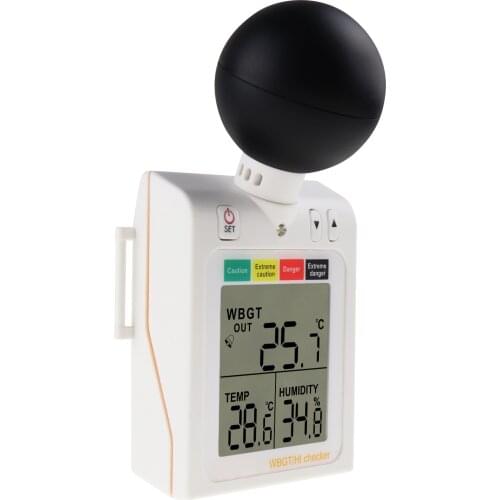 Wet Bulb Globe Temperature WBGT + HI Heat Index Checker Heat Stress Meter w/ Audible Alarm Dangerous Level Indicator