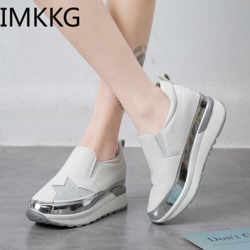 Spring/Autumn fashion Comfort Creepers Bling Loafers Mocassin Femme White Platform Shoes Casual Flat Heel women Shoes sneakers