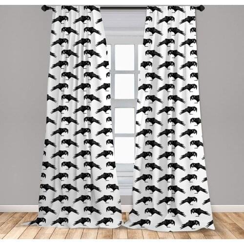 Raven Curtains Ink Drawn Style Black Birds of Wisdom Gothic Culture Inspiration Window Curtains for Living Room Bedroom