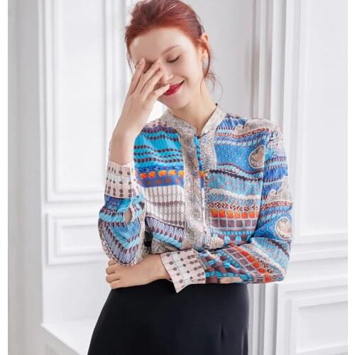Spring Blouse Real Silk Autumn Shirt Korean Vintage Womens Tops and Blouses Women Clothes 2020 Blusa Feminina 19310 YY2924