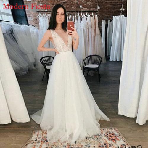 New Style Deep V-neck Lace Wedding Dress Vestido De Novia Bride To Be Robe De Mariée suknia ślubna MF0194