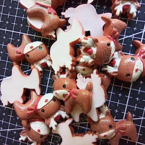 1pcs/lot resin flat back glitter Christmas deer 27mm Cabochons Hair Bow Center DIY Christmas decration