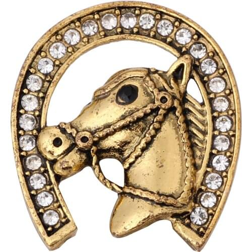 10pcs/lot New Snap Jewelry Gold Crystal Animal Horse Snap Buttons Fit 18mm Snap Button Bracelet Bangles Button Jewelry