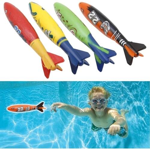 4pcs/Set Rubber Pool Toy Shark Shape Underwater Rocket Diving Sports Sticks Toys Water Fun Pool Nice Toys Games