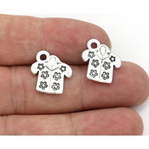40pcs Antique Silver Flower Coat Charms Pendants for Jewelry Making Charm Bracelet DIY Handmade Craft 15x16mm