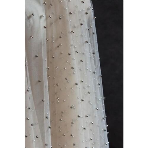 5 yards Nude Tone Tulle Fabric With Pearls