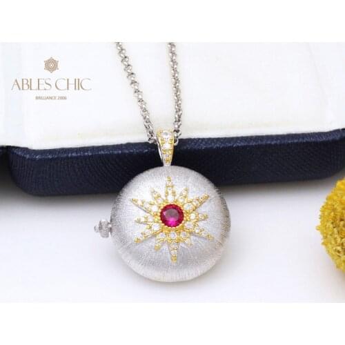 Renaissance Vintage Solid 925 Silver Gem Star Locket Necklace 18K Gold Tone Silky Photo Storage Statement Pendant C11N3S25322