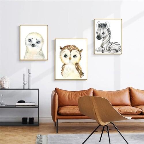 Anime Poster Watercolor Animal Poster Elephant Tiger Cute Cartoon Kindergarten Children Room Decorative Painting Child Adorable