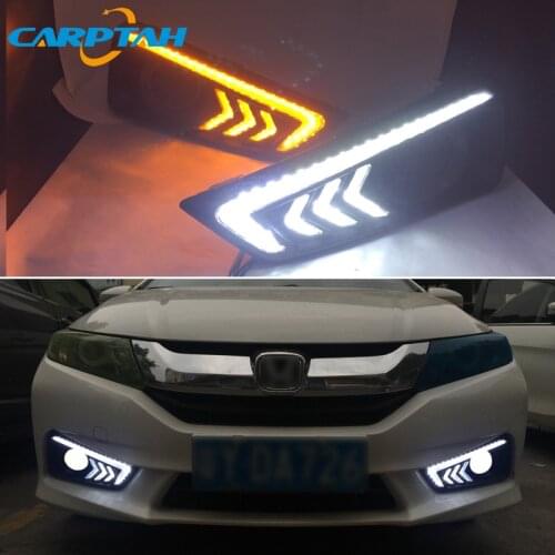 Car LED DRL Daylight For Honda Grace City 2015 2016 Yellow Turn Daytime Running Light Fog Lamp Auto Driving Headlamps