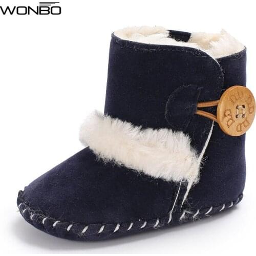 Fashion soft rubber bottom baby boot with fur keep warm shoes solid pu leather with fur Newborn baby shoes Non-slip for 0-18M